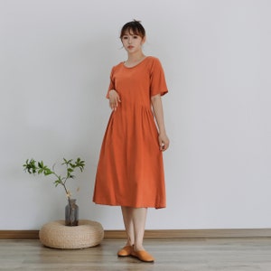 Summer Dress Soft Cotton Dress Roomy Loose Dress Short Sleeves Dress Tunics Midi Dresses Customized Dress Plus Size Linen Dress image 5