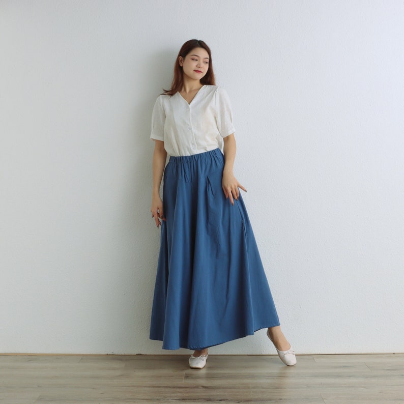 Summer Skirt Pant Women Elastic Waist Cotton Skirt Pant Soft Casual Loose Large Size Boho A-line Skirt Customized Plus Size Linen Pant image 4