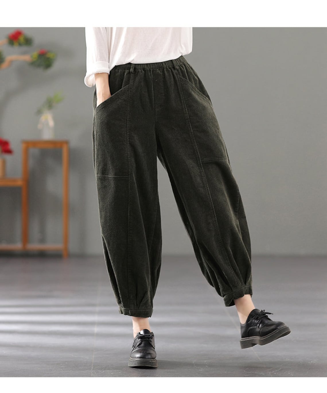 Elastic Waist Corduroy Pants