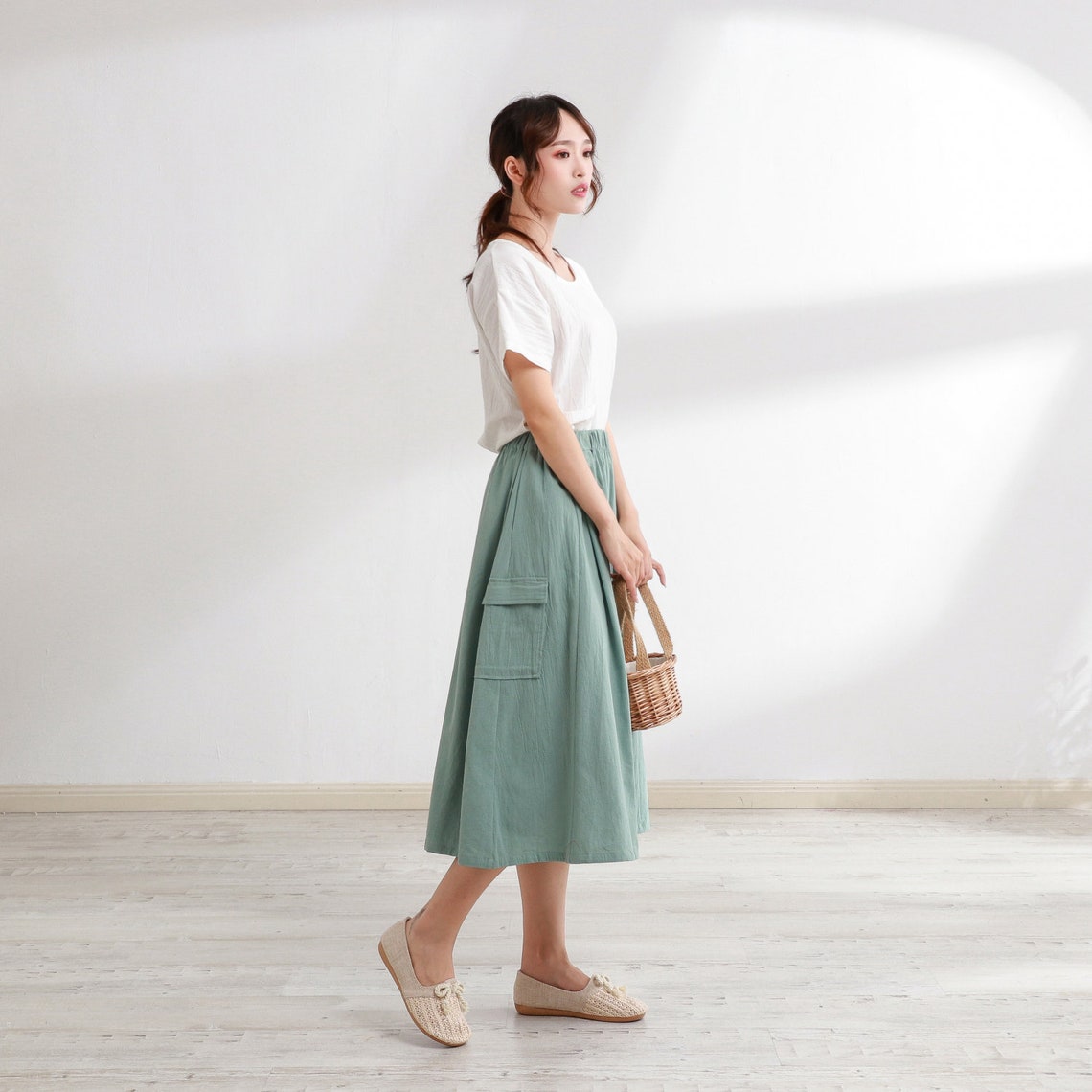Summer Cotton Skirt Elastic Waist Skirt Casual Loose Skirts Etsy