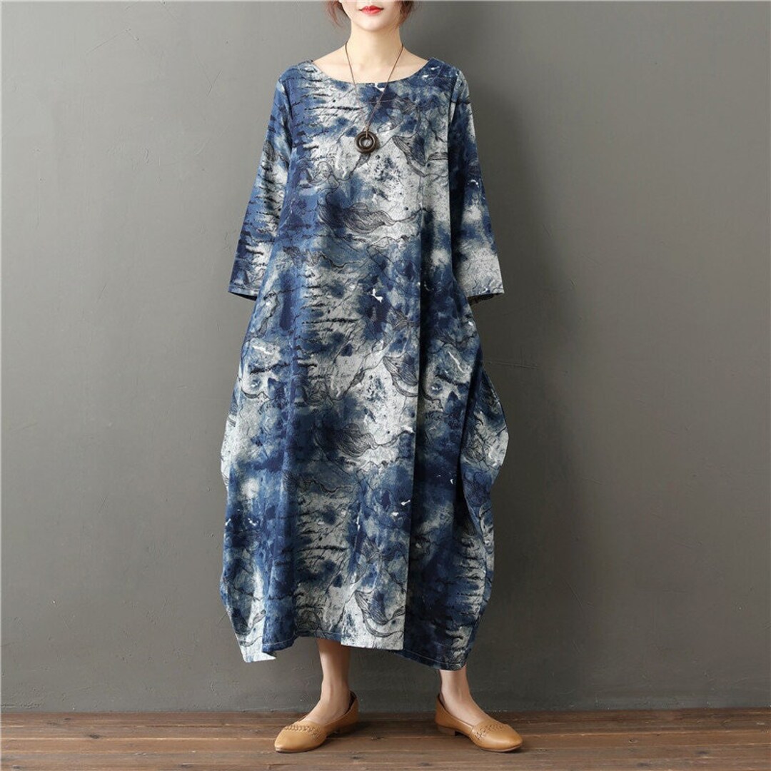 Summer Printed Floral Cotton Dress Loose Robes 3/4 Sleeve - Etsy