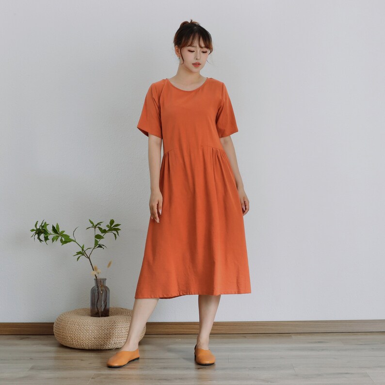 Summer Dress Soft Cotton Dress Roomy Loose Dress Short Sleeves Dress Tunics Midi Dresses Customized Dress Plus Size Linen Dress image 1