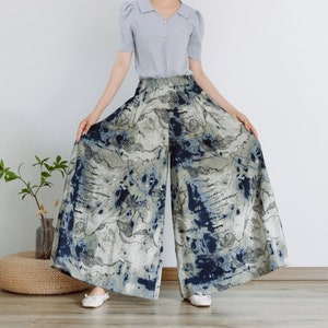 Printed Summer Skirt Pant Women Elastic Waist Pant Floral Cotton Skirt Pant Soft Casual Loose Boho Skirt Pant Customize Plus Size Linen Pant zdjęcie 8