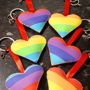 Handsewn Rainbow Heart Keyring: Recycled Stuffing, Gift Bag