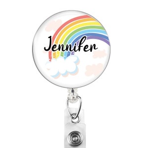Pastel rainbow badge reel, personalized rainbow badge reel, pediatric badge, teacher badge reel