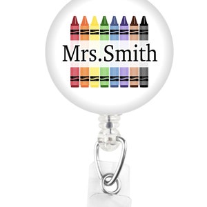 Crayon personalized badge reel, ideal for Teachers, students or medical workers, colors badge reel, custom name, ID holder, RN, Medical