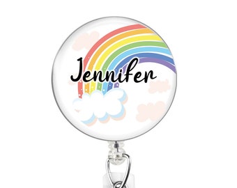 Personalized Pastel Rainbow Badge Reel, Teacher Pediatric Nurse