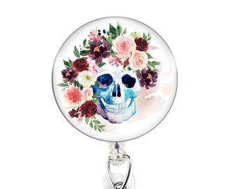 Floral Skull badge reel