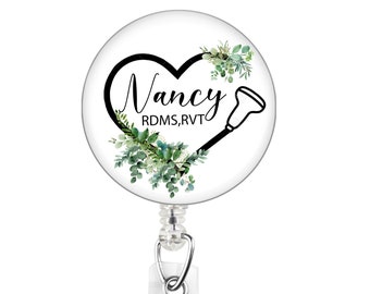 Retractable badge holder, Eucalyptus Greenery, Sonographer, ultrasound