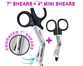 Engraved 7" Trauma Shears and 4" Mini Scissors Set, Stainless Steel