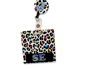 Colorful Leopard Print Badge Buddy, Retractable ID Badge Reel, Marker Parker, Healthcare Worker