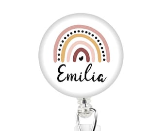 Boho Rainbow Badge Reel, Custom Name ID Holder