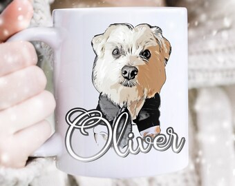 Taza de café con foto de perro personalizada, regalo de retrato de mascota personalizado