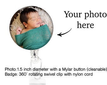 Personalized Photo Badge Reel, Retractable Bottle Cap, Baby Memory