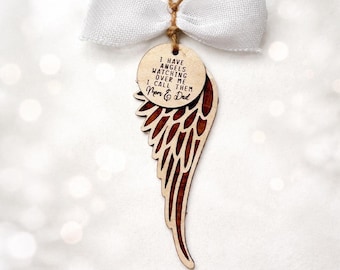 Personalized Memorial Angel Ornament | Laser-Engraved Wood Sympathy Keepsake | Christmas Ornament Wings