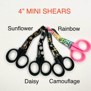 4” Pattern Nurse Badge Mini Shear Scissors, mini Trauma Shears, Leopard Print, Cow, Sunglower, Camouflage, Pink, Daisy, Engraved