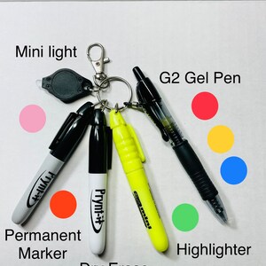 Badge Reel Accessory / Mini Pen, Permanent Marker, Highlighter, LED Light  Your Choice Attach to Your Badge Holder, Belt Loop, Etc 