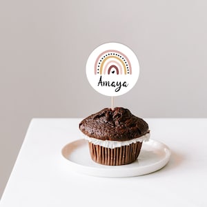 Boho Rainbow Party Cupcake Toppers, 12 Toppers, DIY, Digital Download