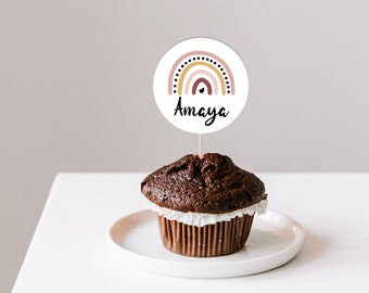 Boho Rainbow Party Cupcake Toppers, 12 Toppers, DIY, Digital Download