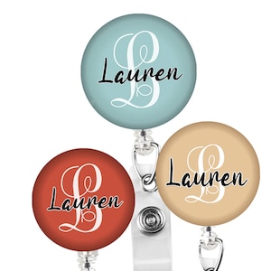 Personalized badge reel, custom name and initial, name badge