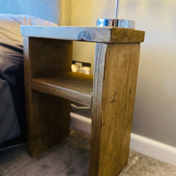 Wooden Bedside table with shelf - reclaimed/ handmade rustic
