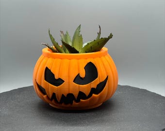 Jack-o-Lantern Planter, Pumpkin Succulent Pot, Halloween 3D Printed Plant Pot, Spooky Fall Home Decor, Air Plant Holder, Autumn Plant Gift