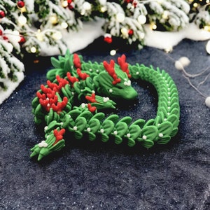 Christmas Dragon Multicolor Articulated Design, Fidget Long Christmas Dragon, Cinderwing3d Dragons