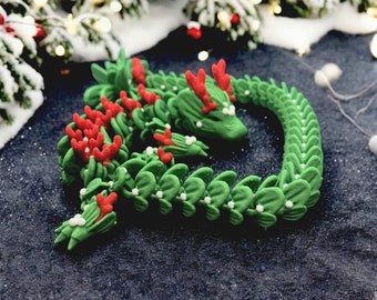 Flexi Christmas Dragon Fidget Toy, Articulated Holiday Dragon, 3D Printed ADHD Desk Toy, Dragon Lover Gift, Stocking Stuffer, Xmas Gift