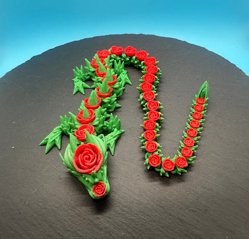 Flexi Rose Dragon Fidget Toy 17in & 29in, Giant Articulated Dragon, 3D Printed ADHD Desk Toy, Dragon Lover Gift, Sensory Stress Relief image 2