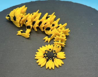 Flexi Baby Sunflower Dragon Fidget Toy, Articulated Flower Dragon, 3D Printed ADHD Desk Toy, Dragon Lover Gift, Cute Sensory Stress Relief