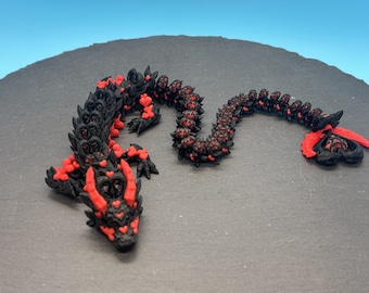 Flexi Long Dark Heart Dragon Fidget Toy, Articulated Gothic Dragon, 3D Printed ADHD Desk Toy, Dragon Lover Gift, Sensory Stress Relief