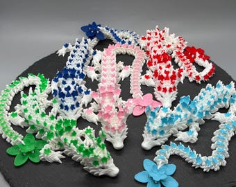 3D Printed Long Cherry Blossom Dragon, Flexi Dragon, Fidget Long Cherry Blossom Dragon, Articulated Long Flower Dragon, Christmas Fidget