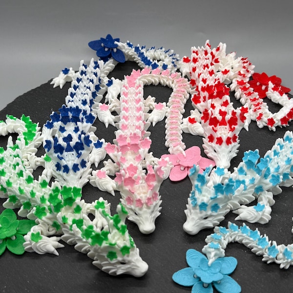 3D Printed Long Cherry Blossom Dragon, Flexi Dragon, Fidget Long Cherry Blossom Dragon, Articulated Long Flower Dragon, Christmas Fidget