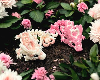 Flexi Pink Heart Dragon Fidget Toy, Articulated Heart Dragon, 3D Printed ADHD Desk Toy, Kawaii Gift for Her, Dragon Lover Gift