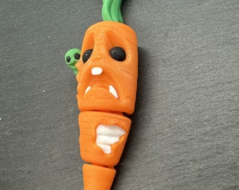 Flexi Halloween Scary Carrot Fidget Toy, Articulated Spooky Carrot, 3D Printed Sensory Desk Pet, Funny Halloween Gift, Stress Relief