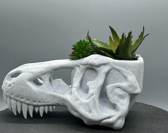 Grote T-Rex-schedelplanter, grote succulente pot dinosaurus, statement dino-plantpot, 3D-geprinte fossiele plantenbak, cadeau dino-liefhebber, kantoordecor