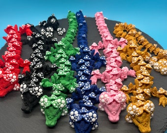Flexi Mushroom Dragon Fidget Toy, Articulated Cottagecore Dragon, 3D Printed ADHD Desk Toy, Dragon Lover Gift, Sensory Stress Relief
