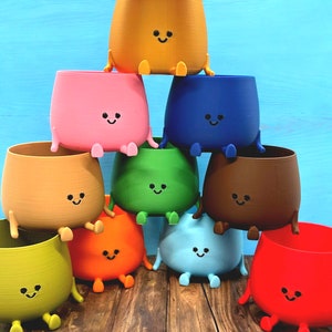 Happy Pot Succulent Planter - Available Square or Round, Kawaii Gift, 3D Printed Happy Face Planter, Cute Plant Pot, Face Planter Pot
