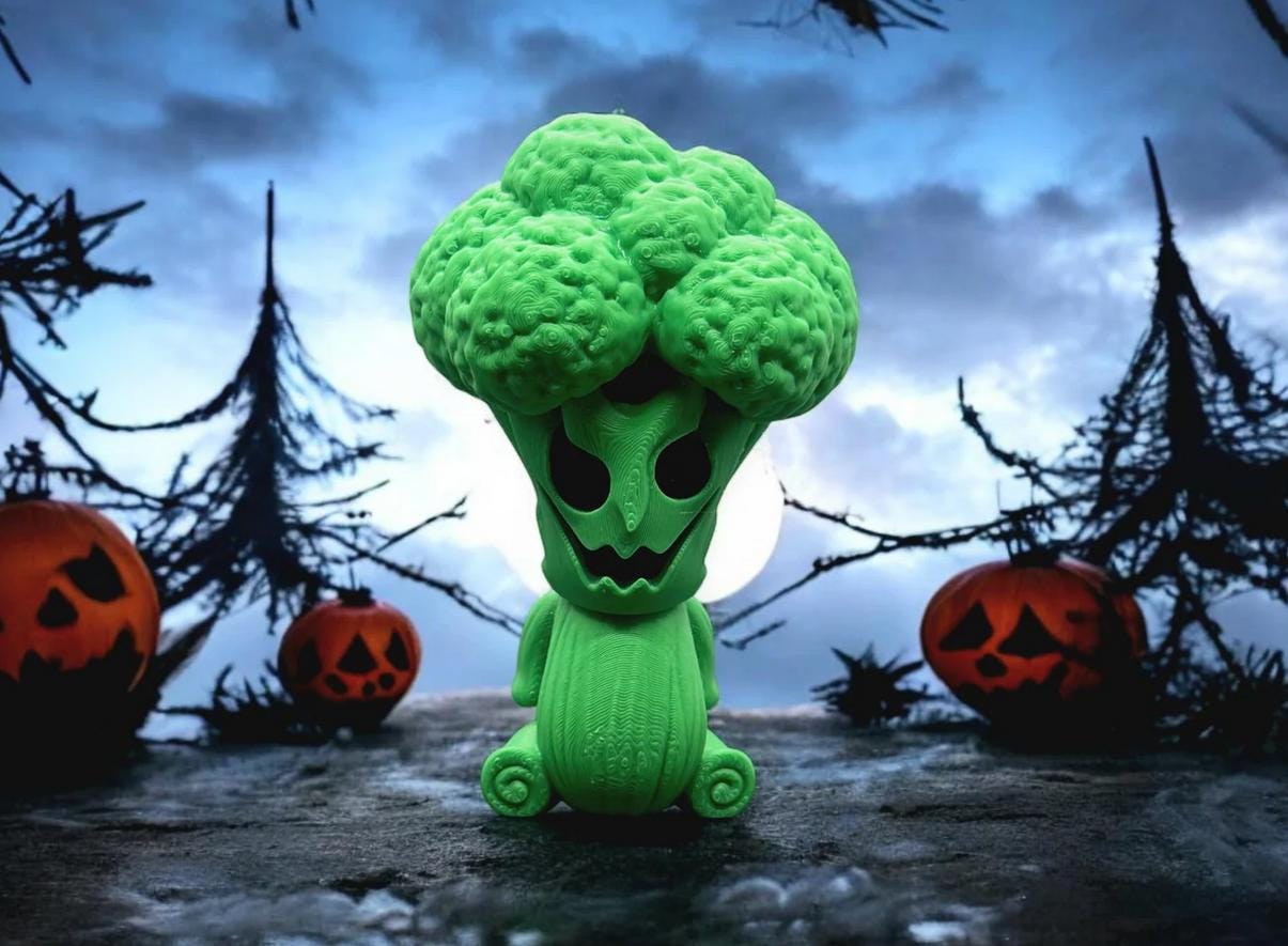 Flexi Halloween Scary Broccolypse, amico spaventoso dei broccoli articolato e stampato in 3D