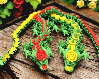 Flexi Rose Dragon Fidget Toy 17in & 29in, Giant Articulated Dragon, 3D Printed ADHD Desk Toy, Dragon Lover Gift, Sensory Stress Relief