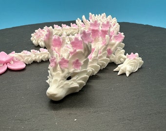 Long Cherry Blossom Dragon, Flexi Dragon, Fidget Long Cherry Blossom Dragon, Multicolor Articulated Long Flower Dragon