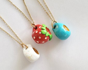 Handmade coffee mug necklaces / Polymer clay jewelry / Stainless steel