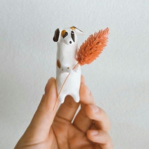 Pepe: tiny dog clay figurine, flower holder