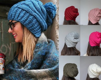 Beanies, 17 Different Colors Knitted Beanie Hat for Women, Slouchy Breathable Super Warm and Soft Beanie Hat, Winter Hats for Women, POMPO
