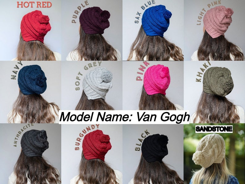 Bonnet tricoté pour femme, béret d'hiver de 17 couleurs différentes pour femme, bonnet pour femme, bonnet au crochet chic d'artiste français, cadeau pour elle, RSSM image 5