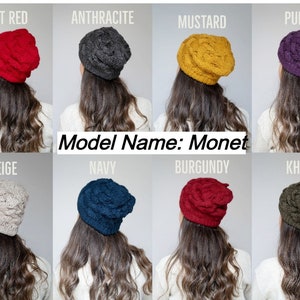 Bonnet tricoté pour femme, béret d'hiver de 17 couleurs différentes pour femme, bonnet pour femme, bonnet au crochet chic d'artiste français, cadeau pour elle, RSSM image 8