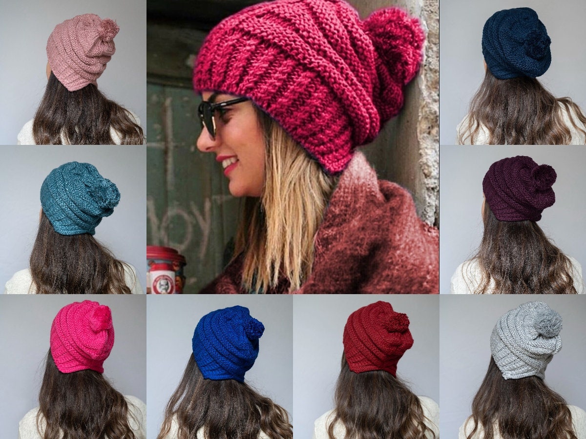 Cashmere hat,many colours Beanie, Knit hat, Real fur pom pom hat