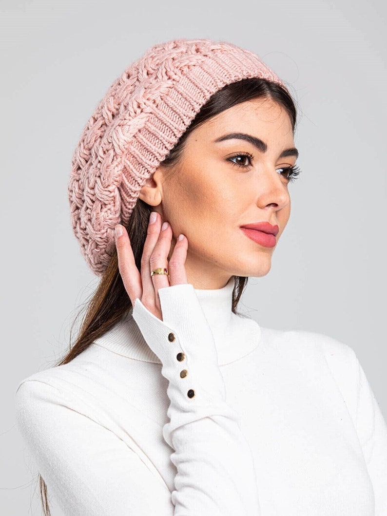 Bonnet tricoté pour femme, béret d'hiver de 17 couleurs différentes pour femme, bonnet pour femme, bonnet au crochet chic d'artiste français, cadeau pour elle, RSSM image 3