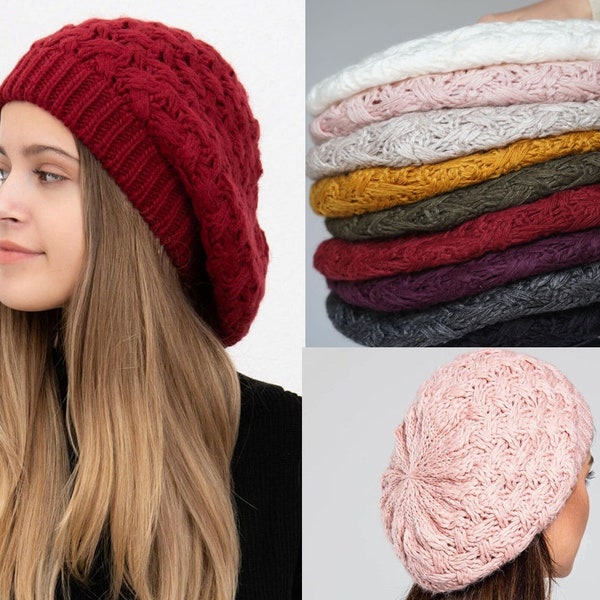 Bonnet tricoté pour femme, béret d'hiver de 17 couleurs différentes pour femme, bonnet pour femme, bonnet au crochet chic d'artiste français, cadeau pour elle, RSSM
