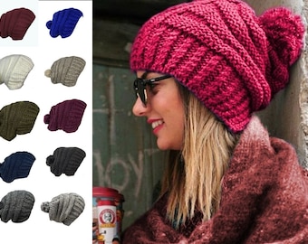 Bonnets pour femme, Bonnet tricoté 17 couleurs différentes pour femme, Bonnet respirant super chaud et doux, Bonnets d'hiver pour femme, POMPO